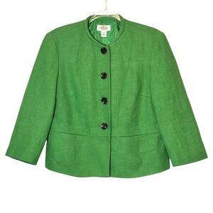Talbots Green Tweed Single Breasted Button Front Blazer Jacket 12 Classic Work